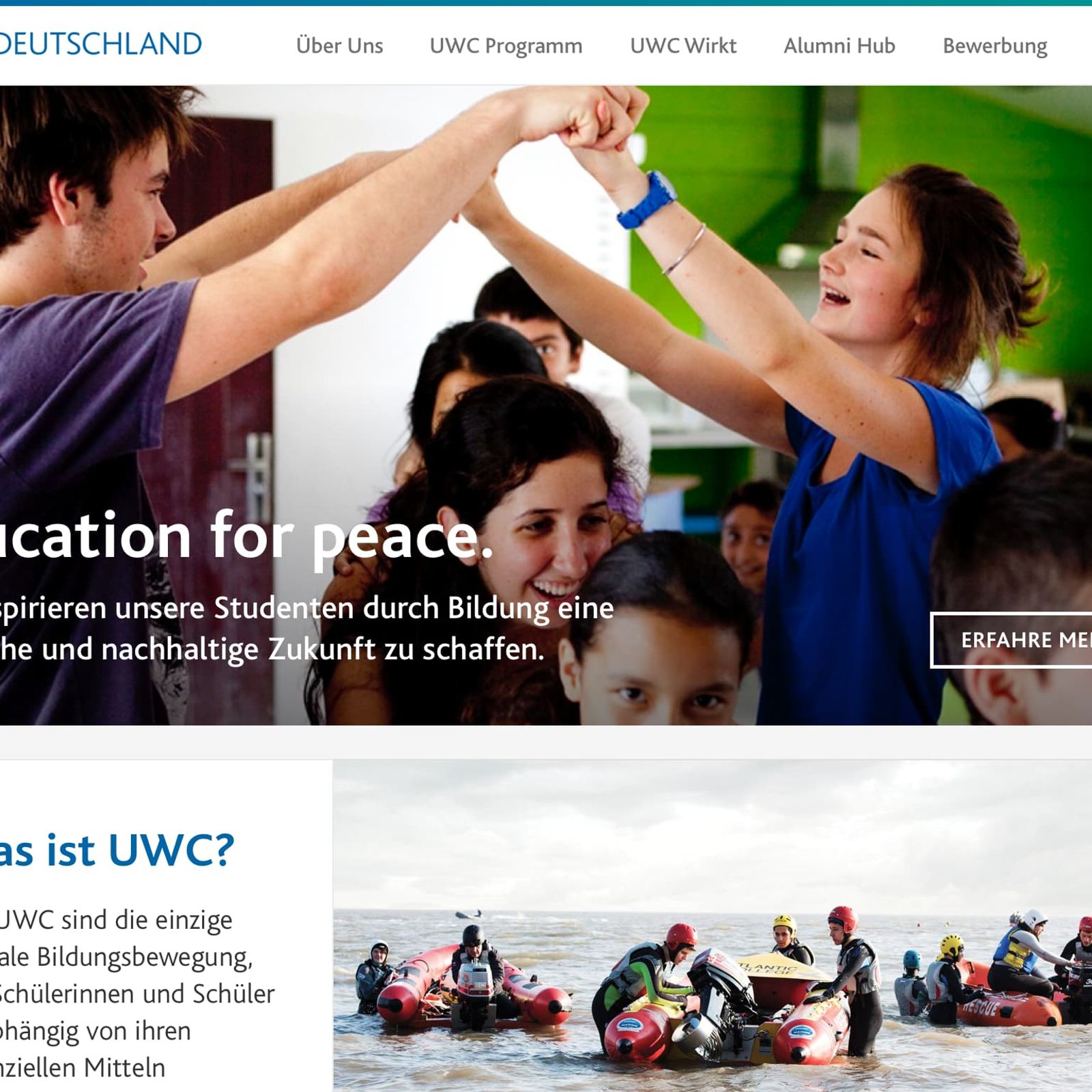 Second mockup of uwc.de. The headline is joined by a smaller subheadline, the content boxes are layed out using the golden ratio