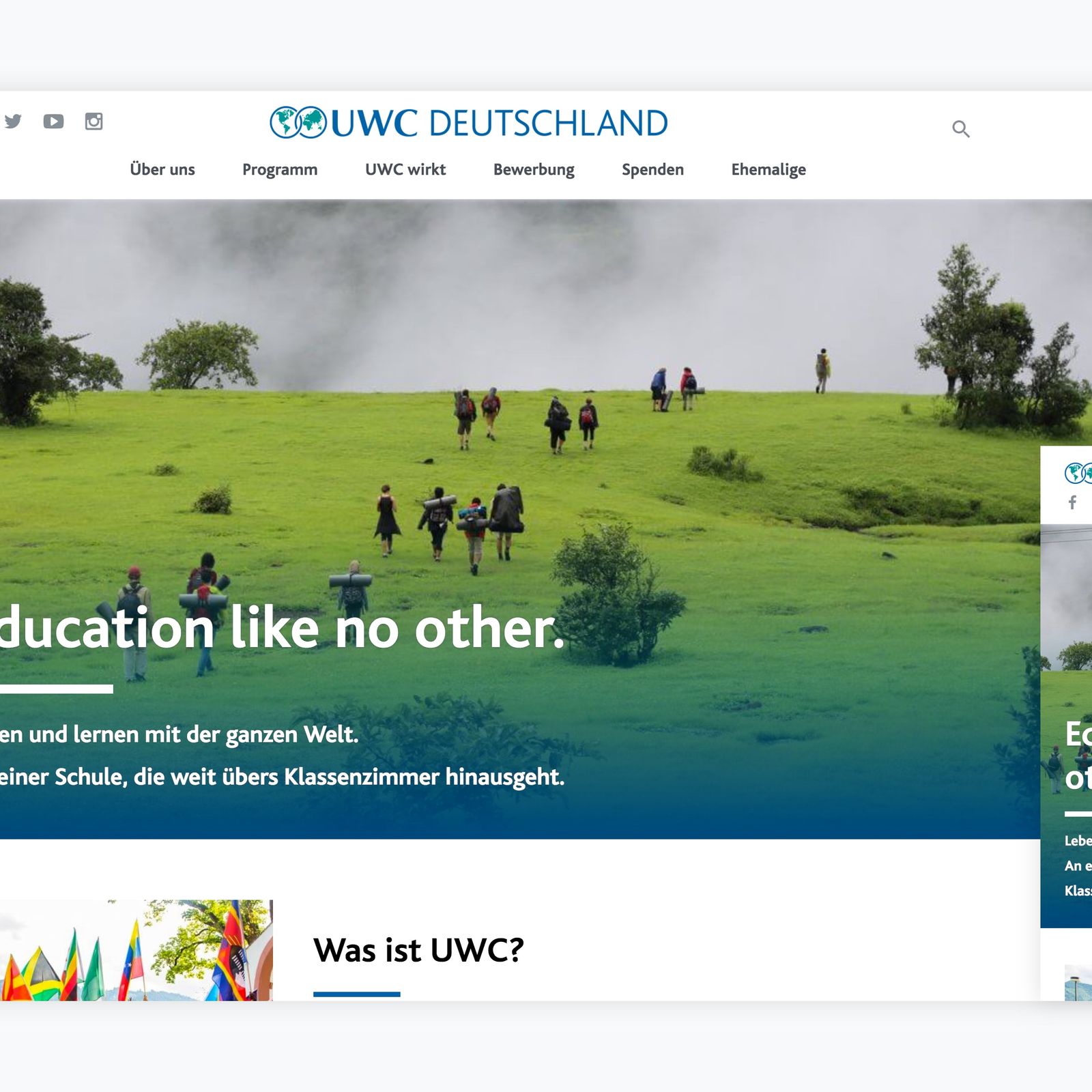 Final mockup of uwc.de. The white background has been replaced with a color gradient, the content is no longer boxed